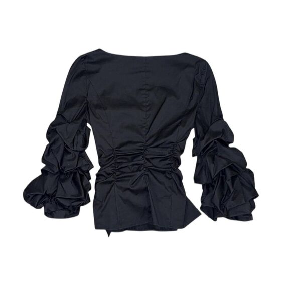 White House Black Market Ruffle Long Sleeve Top in Black - Picture 5 of 5
